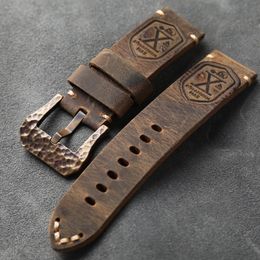 Bronze Watch Accessories Bronze Genuine Leather Thickened Strap 20 22 24 26MM Vintage Style Suitable for Mens Soft Bracelet 240320