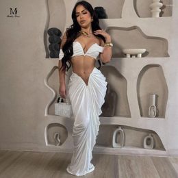 Work Dresses Sexy Women 2 Piece Set Tube Tops Pleated Skirt Outfits Spring Summer Clothing Club Party Wear Fashion Lady Two Suits