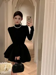 Party Dresses Korobov Half A Turtleneck Vintage Knit Dress Women Clothing Autumn Winter Waist A-line Fluffy Skirt Korean Fashion Y2k