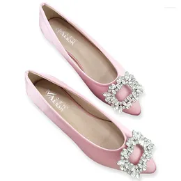 Casual Shoes Silk Wedding Woman Square Buckle Crystal Pointed Toe Flats Glitter Slip On Comfy Loafers Bling Diamon 33-43