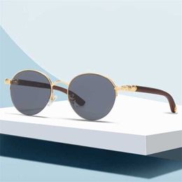 High quality fashionable sunglasses 10% OFF Luxury Designer New Men's and Women's Sunglasses 20% Off wooden leg crow round half anti blue light flat glasses frame