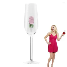 Wine Glasses Cocktail With Rose Inside 220ml Crystal Champagne Flutes Flower Goblet Cup For Party