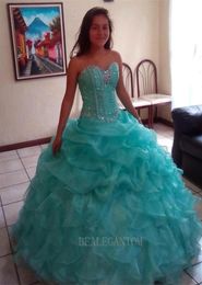 2017 New In Stock Sexy Mint Blue and Pink Quinceanera Dresses Ball Gown With Beaded Ruffle Sequins Sweet 16 Prom Party Gowns BM779395598