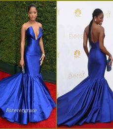 Keke Palmer Emmy Awards Red Carpet Celebrity Evening Dress Royal Blue Sweep Train Long Formal Party Gown Custom Made Plus Size1088304