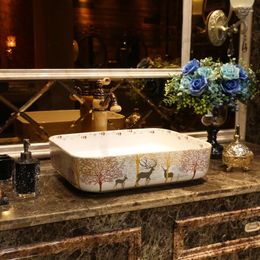 Bathroom Sink Faucets Art Table Basin Nordic Style Ceramic Washbasin Rectangular Inter-Platform Wash Platform
