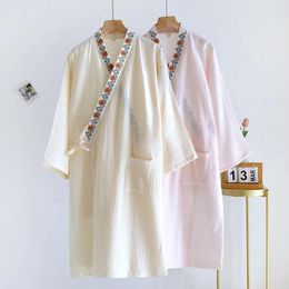 Home Clothing 2024 Japanese Spring Summer Couple Kimono Robe Cotton Bathrobe Women's Embroidery Nightgown Fur Sleepwear