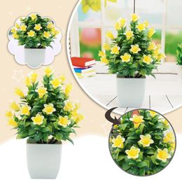 Decorative Flowers Potted Faux Floral Arrangements For Desk Home And Office Decor Plastic Vase Living Winter Stems