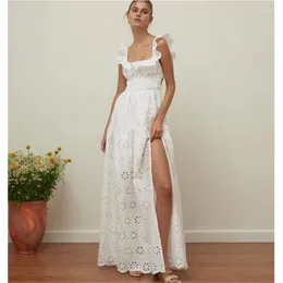 Casual Dresses Summer 2024 Fashion Backless Holiday Dress Fairy White High Split Boho Beach Party Flying Sleeve Po