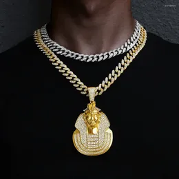 Pendant Necklaces Hip Hop Huge Pharaoh Head Necklace Men Iced Out Bling Crystal Charm Chain Pendants Jewellery Punk Cuba's