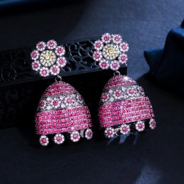 Earrings CWWZircons Micro Pave Cubic Zirconia Stone Cluster Flower Luxury Geometric Wedding Party Earrings for Women Ethnic Jewellery CZ007