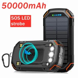 LED Display Screen Waterproof 50000mAh Solar BatteryPack with Solar Panel Charging Portable Power Camping Wireless Fast Charging