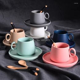 Cups Saucers Nordic Ceramic Coffee Cup Simple Six-color Set With Saucer And Spoon Home Office Cafe Fun Gifts