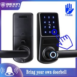 Lock TTLock Built in doorbell single tongue fingerprint password smart lock With WiFi APP Password RFID Unlock A290