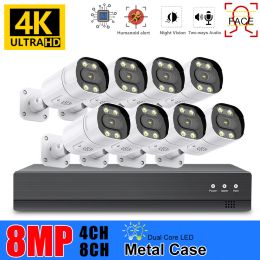 System 4K 8MP POE Security Camera System 8CH P2P AI Video Surveillance Kit Two Way Audio Outdoor Home 8MP IP Camera CCTV Nvr KIT
