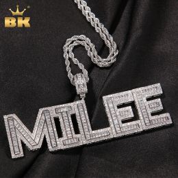 Necklaces THE BLING KING Custom Baguettecz Letter Pendant Iced Out Square Cubic Zirconia Personalised NamePlate Necklace Hiphop Jewellery
