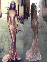 Michael Costello Sequin Prom Dresses Open Back 2016 Plus Size Gold Prom Dresses Long Sleeves Mermaid Party Formal Gowns Graduation9495854