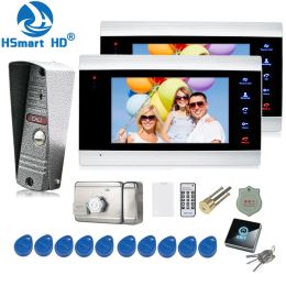 Intercom 7 Inch Video Door Phone Intercom System with 2 Monitor + 1 Rainproof Doorbell Night Vision Hd Camera with Motion Detection