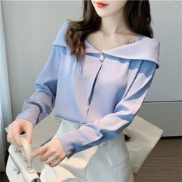 Women's Blouses Spring Autumn Chiffon Women V-Neck White Shirt Tops Long Sleeve Blouse Fashion Blusas 2024 Femme 3XL
