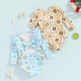 Clothing Sets Baby Girl Swimsuits Summer Floral Print Knotted Backless Long Sleeves Jumpsuit For Toddler Bathing Suits Beachwear