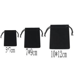 Other 100pcs /lot Veet Pouch Black Gift Bags to Pack Jewellery Brace Strap Drawstring Cotton 3 Sizes Free Shipping 10*12cm 7*9cm 5*7cm