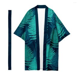Ethnic Clothing Men's Japanese Traditional Long Kimono Women Fashion Cardigan Plant Leaf Pattern Chic Shirt Yukata Jacket