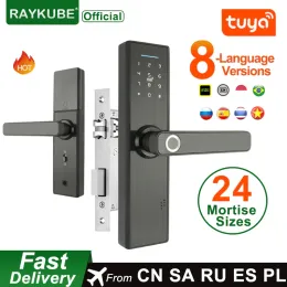 Lock RAYKUBE Wifi Electronic Door Lock With Tuya APP Remotely / Biometric Fingerprint /Smart Card / Password /Key Unlock FG5 Plus/ H4