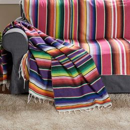 Blankets Mexican Sofa Blanket Party Tablecloth Table Flag Ethnic Style Cover Bed End Towel Woven Tassel Beach Mat