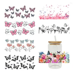 Window Stickers UV DTF Sticker Butterfly Theme For The 16oz Libbey Glasses Wraps Cup Can DIY Waterproof Easy To Use Custom Decals D1778