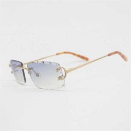 New 20% off for luxury designer sunglasses Vintage Rimless Wire Men Eyewear Women For Summer Diamond Cutting Clear Glasses Metal Frame Oculos Gafas with Case