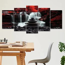 Black and White Landscape Diamond Painting Cross Stitch Zen Stone Waterfall Mosaic Autumn 5 Pcs 240328