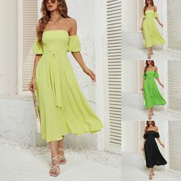 Party Dresses Women's Summer Solid Colour One Neck Tie Short Sleeve Luxury Dress 2024 High Quality Chic And Elegant Woman