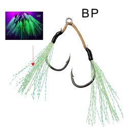 Fishhooks JK BP10PCS Shore Jigging Hook UV Luminous Sea Fishing Double Single Fishhook Set Barbed