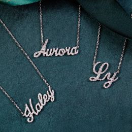 Necklaces BOEYCJR S925 9K 14K 18K PT950 Solid Gold Custom Iced Out Name Necklace Moissanite Pendant Necklace Birthday Gift