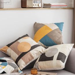 Pillow Blue Yellow 45x45cm Coffee Cover Grey Abstract Geometric Cotton Square Embroidery Home Decor