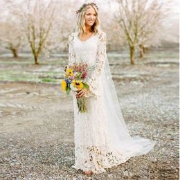 Dresses Romantic Boho Wedding Gowns Long Sleeve A Line Full Lace Country Bridal Gown Custom Made Wedding Dresses