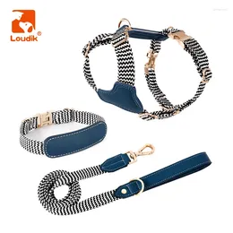 Dog Collars Loudik-Luxury Harness And Leash Set Laser Engraved Name Soft Webbing Leather Small Medium Pet Collar Leads Wholesale