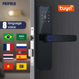 Lock PHIPULO Tuya WiFi Smart Lock Biometric Fingerprint Door Lock with Remote Keyless Unlocking Control for 3065mm Door Thickn