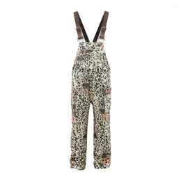 Men's Pants Leopard Printed Jumpsuits Man Loose Pockets Straight Full Length Cargo Overalls High Street
