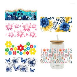 Window Stickers Flower Butterfly 3D UV DTF Libbey Cup Wrap Iron On Transfer For Glass 16oz D1818