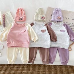 Clothing Sets Ins Baby Girl 2PCS Clothes Set Spring Fashionable Trendy Pant Toddler Long Sleeve Cotton Colour Blocking Fake Pocket Hoodies