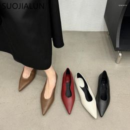 Casual Shoes SUOJIALUN 2024 Spring Women Flat Fashion Shallow Slip On Ladies Elegant Ballerinas Pointed Toe Dress Single Shoe