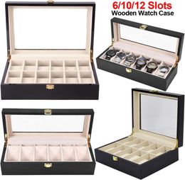 61012 Slots Watch Box Black Wooden Jewellery Organzer Watch Display Case Glass Top Wrist Watches Box Luxury Holder D406452438