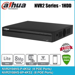 Recorder Oryginalny Dahua NVR2104HSP4KS2 NVR2108HS8P4KS2 4CH 8CH PoE kompaktowy 1HDD 4K H.265 NVR sieci wideorejestrator CCTV System