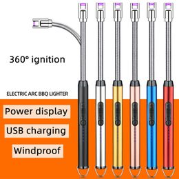 Plasma Pulse Arc Lighter Outdoor Metal Windproof Household 360° Use Kitchen Candle Without Gas Stove Power Display Hook Ignition Gun