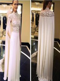 Spring Paolo Sebastian Arabic Elegant Evening Dresses With Cape High Neck Lace Satin Sheath Prom Dresses Two Pieces Celebrity Dres6066726