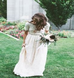 Short Sleeves Modest Wedding Dresses Vintage Lace Aline Floor Length Boho Bridal Gowns Long Outdoor Vestidos De Novia New Cheap1485795
