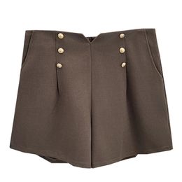 Autumn And Winter 100KG Fashion Woolen Wide Leg Shorts Plus Size Womens Casual High Waist Six Button Bootcut 1170 240322