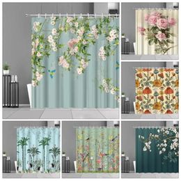 Shower Curtains Flower Bird Curtain Yellow Branches Asian Oriental Style Spring Nature Garden Landscape Bath Cloth Bathroom Decor