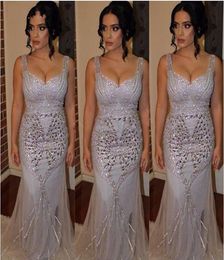 Sparky Beaded Mermaid Silver Women Formal Evening Dresses Long Spaghetti Strap Glitter Prom Formal Dress Mermaid 20198672143