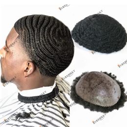 Toupees 10mm 180 Waves 100% Human Hair Full Skin Base Toupee for Black Men Afro Men's Hair Replacement Prosthesis Capillary System Unit